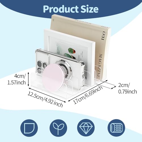 HAOTIAN-X Acryl Mail Holder, 2Pcs Clear Mail Organizer, 7 Fächer Letter Sorter, Transparent Letter Organizer Small File Holder, Umschlag vertikale Teiler für Büro, Home(17x12.5x4cm)