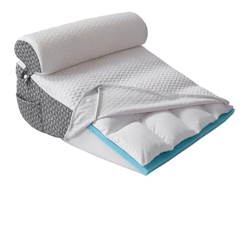 Almohada de espuma viscoelástica Almohada ortopédica en forma de cuña Capa de aire Cojín triangular de espuma viscoelástica for soporte corporal posquirúrgico Reflujo ácido Ronquidos(Pillow with Headr