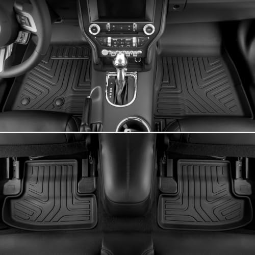 Image of Floor Mats for 2015-2023 Ford Mustang Accessories | Not for Mach-E, Full-Coverage Mats Set with Cargo Liner, 3D Custom Cargo Liner, Non-Slip Texture, Odorless TPE, Easy to Clean