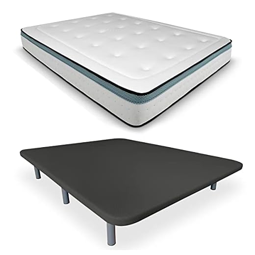 DUÉRMETE ONLINE Base Tapizada 3D Reforzada Anti Ruido con 5 Barras de Refuerzo + Colchón Viscoelástico Bio MAX + 6 Patas metálicas roscadas de 27cm | 90x190, Gris