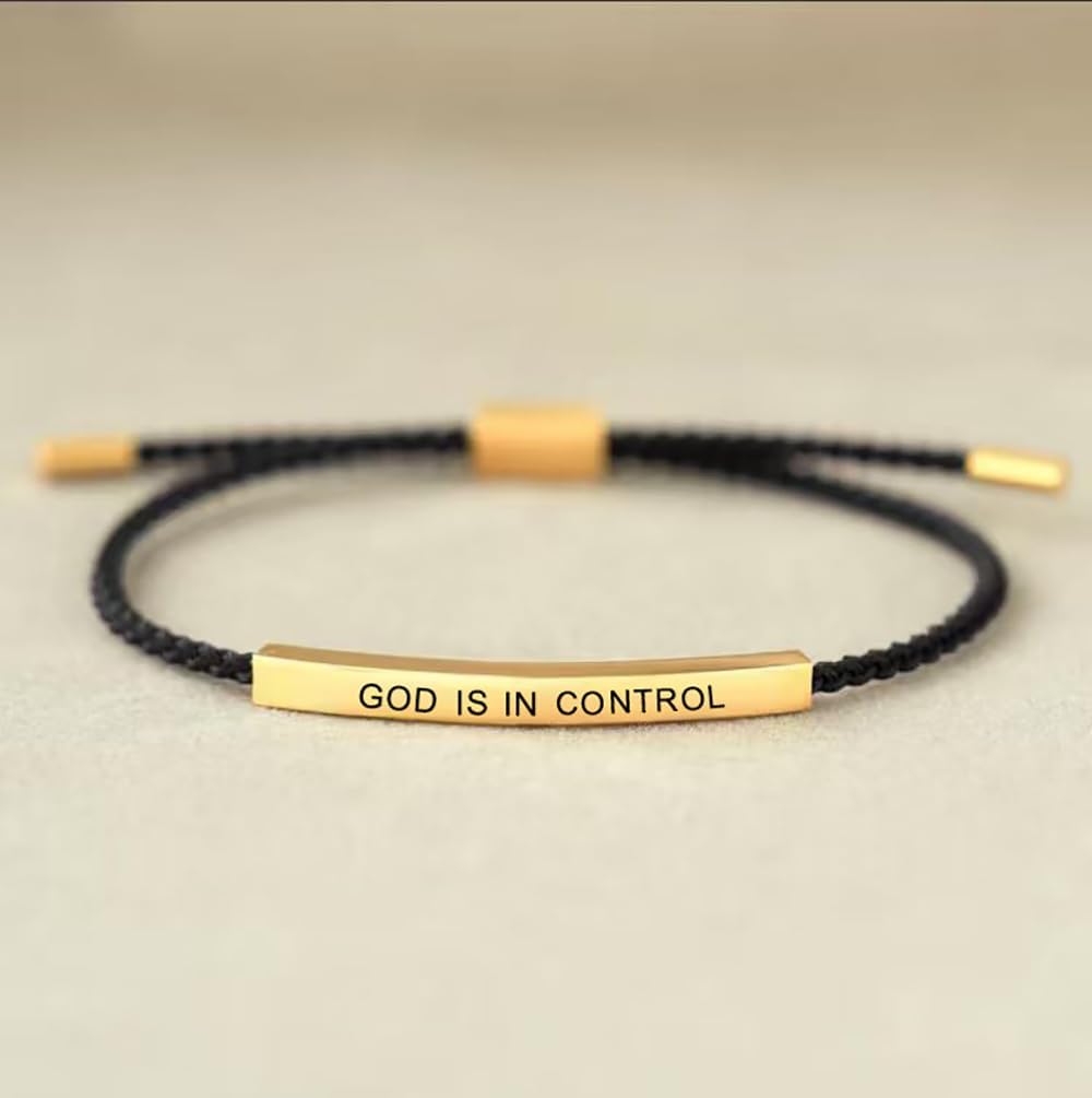 Inspire Bracelet God Is In Control Bracelet For Women, Christian Faith Adjustable Braided Stainless Steel Engraving Inspirational Letter Handmade Gifts Jewelry - Image 5