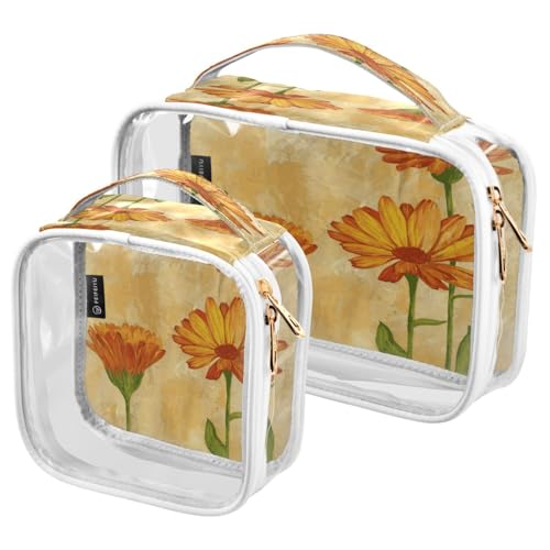 Paquete de 2 bolsas de maquillaje transparentes, diseño de unicornio, flamenco, árbol de verano, bolsas para organización, bolsas de aseo de viaje impermeables para mujeres y niñas, A006, L, Bolsa de