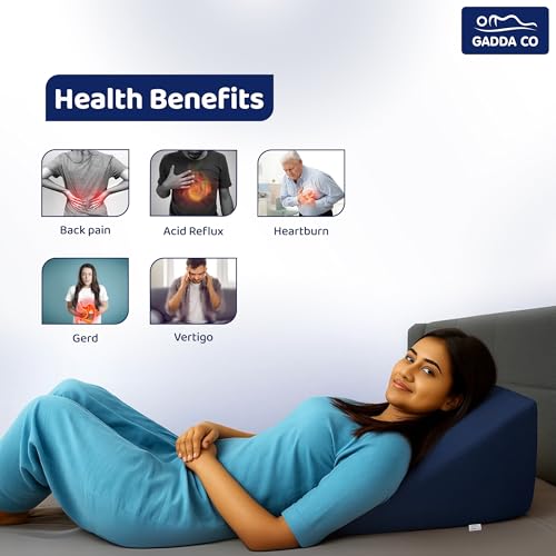 Image of GADDA CO Wedge Pillows for Bed | Premium Memory Foam Orthopedic Wedge Cushion for Sleeping, Acid Reflux & GERD Relief | Back Pain, Snoring & Sleep Apnea Support | Leg Elevation | Navy Blue