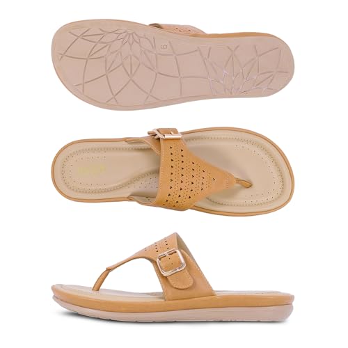 Image of DOCTOR EXTRA SOFT Women's Memory Foam Flat Slippers /Flip-Flops Stylish Casual Comfortable Diabetic Orthopedic Lightweight Slip-On Sandals with Adjustable Buckle for Women & Girls D-609