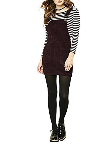 ASMAX Haoduoyi Womens A-line Corduroy Mini Overall Dress(XL,Brown)