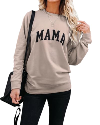 Image of Dressmine Womens Long Sleeve Mama Sweatshirts Fall Crew Neck Mom Shirts Cute Graphic Tees Pullover Hoodies