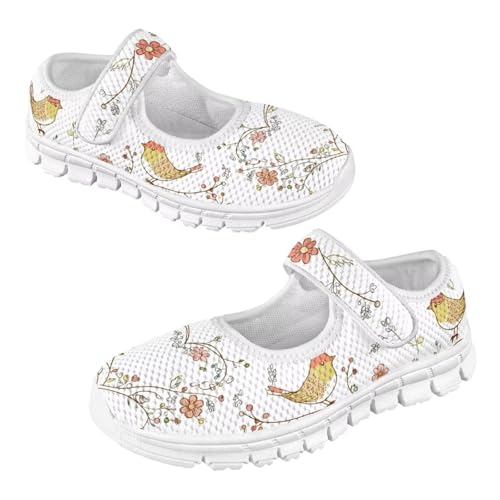 Mary Jane Shoes for Girls Cartoon Small Birds Toddler Dress Shoes Breathable School Shoes Mesh Sneaker for Kids,Size 11-2.5