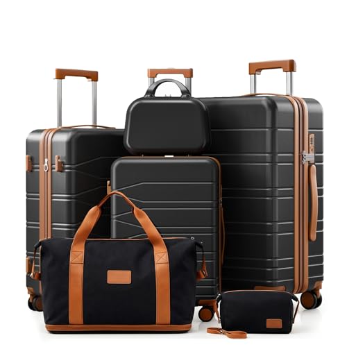 6 Piece Luggage Set Hardside Expandable Suitcases with Spinner Wheels TSA