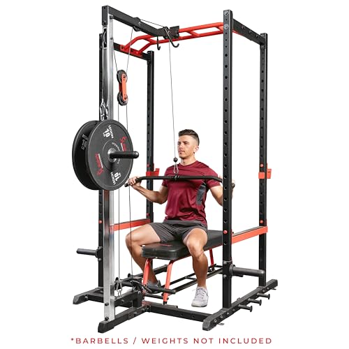Sunny Health & Fitness LAT Pull Down Attachment Pulley System for Power Racks – SF-XF9927