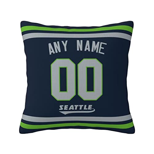 Football Custom Throw Pillow Covers - Outdoor Pillowcase Personalized Any Name & Number 16X16/18X18/20X20 Seattle Fans Gift Decorative Pillow Covers for Couch Bed Sofa