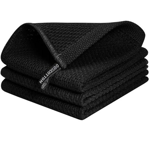 Image of 100% Cotton Kitchen Dish Cloths, 6 Pack Waffle Weave Ultra Soft Absorbent Dish Towels for Drying Dishes Quick Drying Kitchen Towels Dish Rags, 13.4 X 13.4 Inches (Black, Pack of 3)