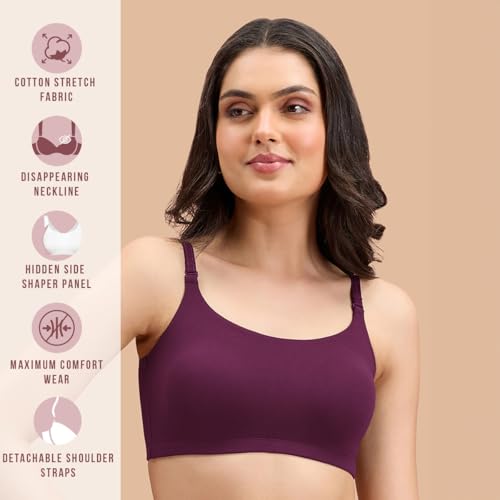 Image of NYKD (NYB165 Cotton Non Padded & Non Wired Full Coverage Slip On T-Shirt Bra for Women | Easy Breezy Soft Fabric with Hidden Shaper Sling for No Side Bulge & Detachable Strap