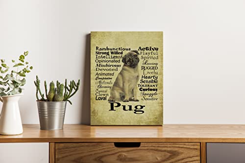 Nogrit Funny Traits And Personality Of A Pug Dog Vintage Canvas Wall Art 11×14 Inch Dog Themed Decor For Home Bedroom Living Room Girls Room ,Gifts For Dog Lovers Pug Mom Women Girls #TOP1