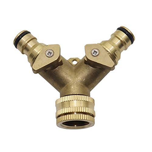 Válvula de bola de latón de 3 vías, Accesorio de manguera latón 3/4', acoplamiento cierre bidireccional con válvula, divisor grifo jardín, conector riego, junta cobre 16 mm
