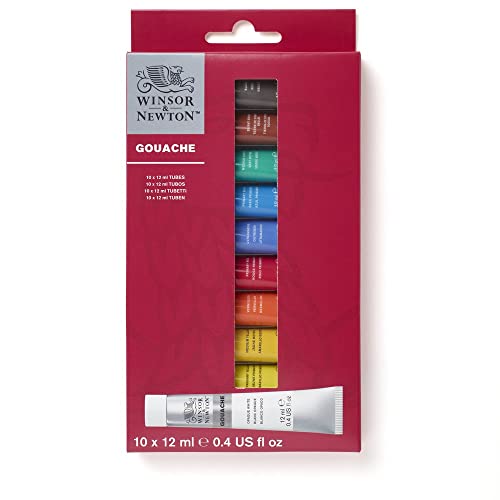 Winsor & Newton 0890001 Gouache Einsteigerset, lebendige matte Gouachefarben in 12ml Tuben - 10 Farben