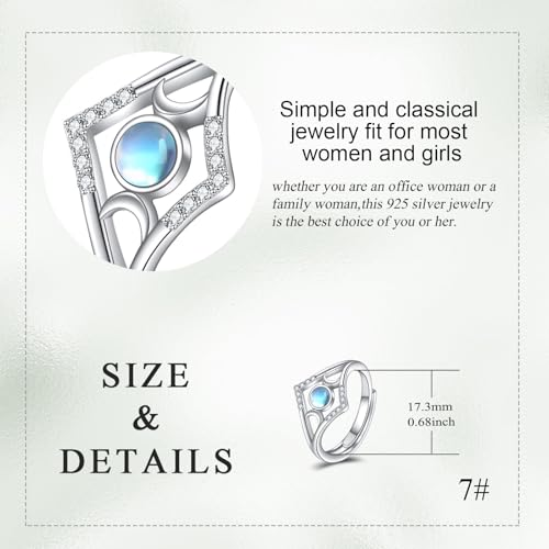 KQF Mothers Day Gifts for Wife Triple Moon Goddess Ring 925 Sterling Silver Adjustable Moonstone/White Opal Ring Moon Jewelry for Mom Women3