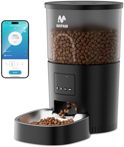 Automatic Cat Food Dispenser, WiFi Cat Feeder with APP Control for Pet Dry Food, Timed Pet Feeder Programmable with 10s Meal Call, Dual Power Supply, Slow Feeder for Cats & Small Dogs, Black