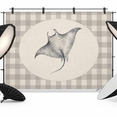 Manta Ray Backdrop 7x5ft Farmhouse Checkered Vintage Animals Rustic Photography Backdrop Fabric Photoshoot Background Tapestry Banner for Birthday Baby Shower Decoration Party Video Photo Studio Props