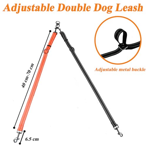 ASOCEA Doppelte Hundeleine Verwicklungsfreier Doppel-Hundeleinen-Koppler Kein Verheddern 360° Drehbare Reflektierende Kabelbefestigung für Kleine Mittelgroße und Große Hunde Welpen Lauftraining