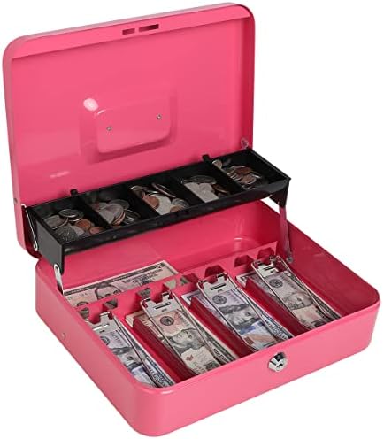 Decaller Large Cantilever Money Box, Cash Box with Key Lock - 5 Compartments & 4 Spring-Loaded Clips for Bills, 11 4/5" x 9 2/5" x 3 1/2"