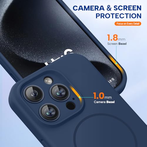 Image of Miracase Magnetic for iPhone 15 Pro Case, [Soft Anti-Scratch Microfiber Lining], Compatible with MagSafe, Liquid Silicone Shockproof Drop Protection Phone Case for 15 Pro, Dark Blue