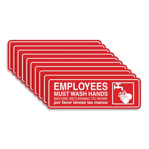 Standard Employees Must Wash Hands Door/Wall Sign -Red - Medium (10 Pack)
