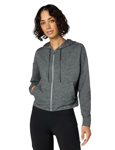 DKNY Women's Spacedye Full Zip, Black, X-Large