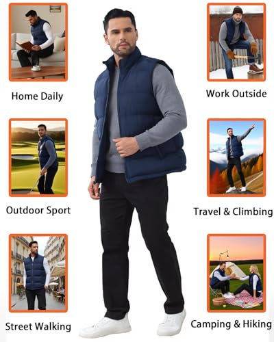 Image of JIHUILAI Men's Puffer Vest Winter Jacket Warm Puffy Vests Men Outdoor Sleeveless Lightweight Water-Resistant Vest M To 5XL