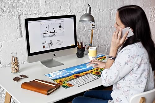 Image of Gaming Mouse Pad Large Mousepad Sunflower Desk Mat 24x12 Desk Pad XL Computer Mat with Stitched Edge Rubber Base for Work Women Home Office