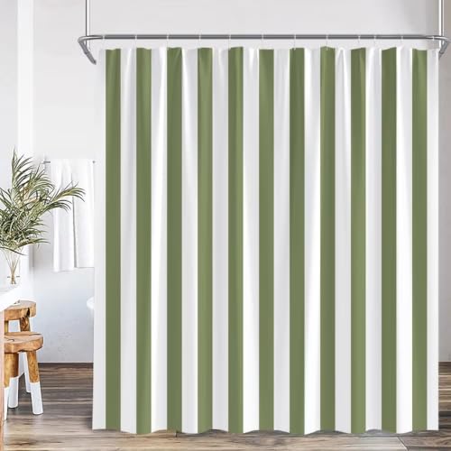 Rideau de douche rayé vertical vert et blanc 135x220cm imperméable - 2