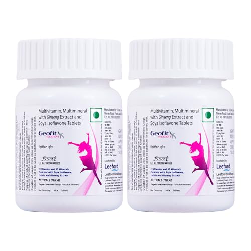 Image of Geofit Multivitamin Tablets for Women | With Vitamin C, B3, E, D2, Isoflavone, Ginseng Ext. & 10 Mineral Blend | For Daily Energy, Immunity & Metabolism Support- 30 Tablets (Pack of 2)
