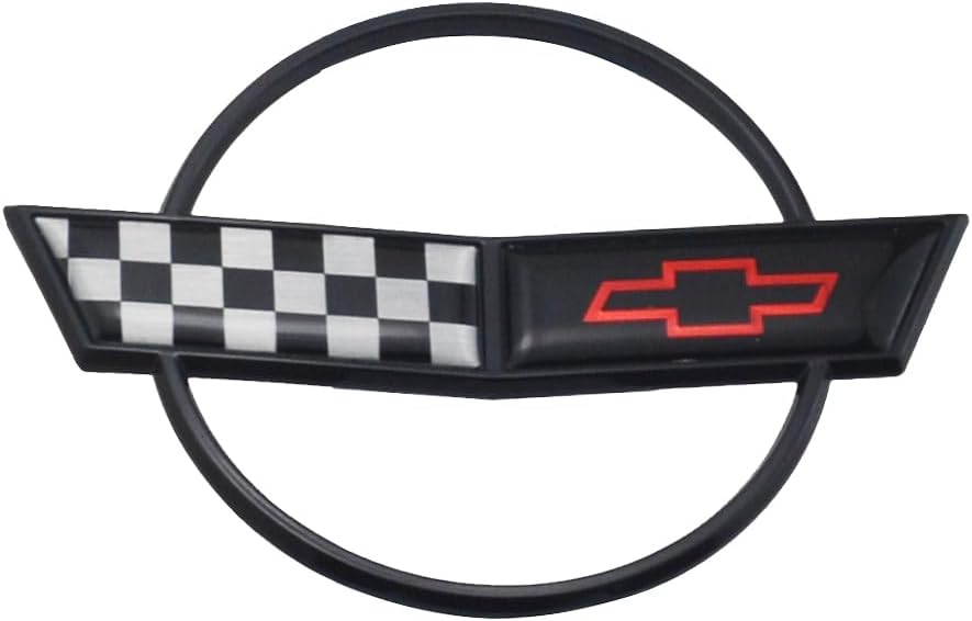1Pc C4 Corvette Front Nose Hood Emblem 3D Badge Cross Flag Fits for 84 Through 90 Corvettes 10209060 (Black)