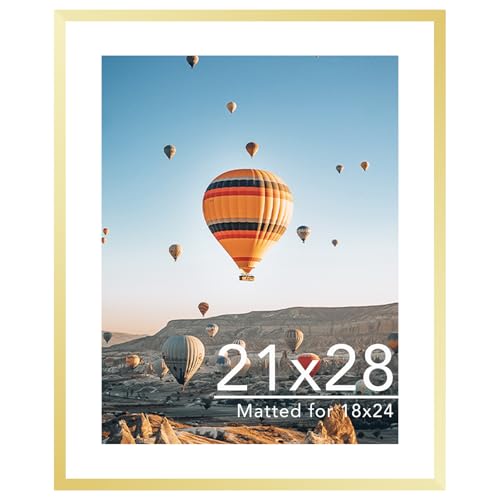 Image of JCJMY 21x28 Picture Frame with 18x24 Mat, Display Photo 18x24 with Mat or 21 x 28 Without Mat, Wall Hanging Large 21 by 28 Poster Frame with Plexiglass, Gold