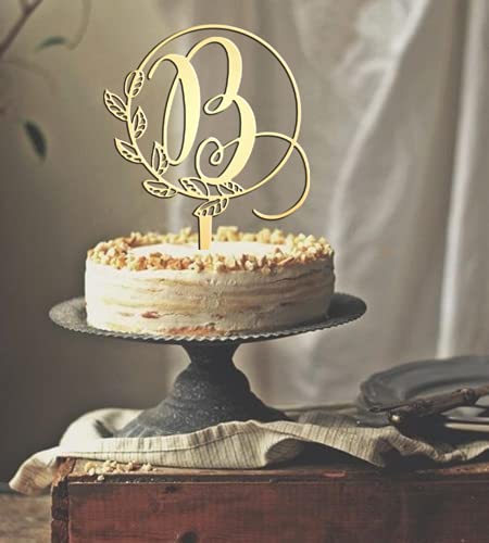 Utf4C Initials B Wedding Cake Topper Letter Monogram Wreath Mirror Gold Acrylic Cake Decor Rustic Gift Bridal Party Supplies Engagement Anniversary Cake Decorations Favors #TOP1
