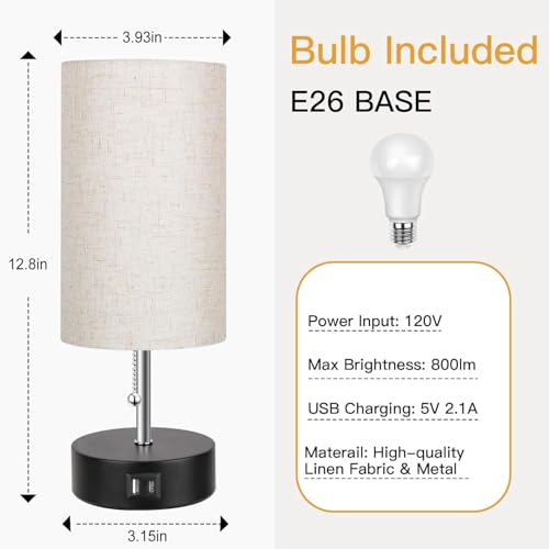 Lámpara de Mesa de Noche con Puerto USB y Temperatura de Luz miniatura 3