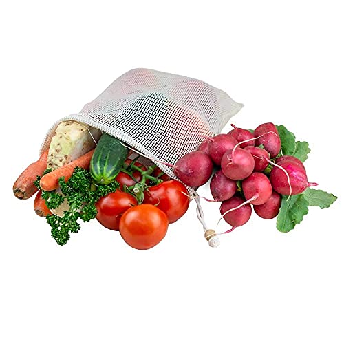 pandoo 3 stuks fruit- en groentenetten van biologisch katoen, 3 boodschappennetten, plasticvrij en onverpakt winkelen… - Image 7