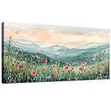 Tucai Decor Floral Landscape Canvas Wall Art 20 x 40 inches Poppies in Mountain Valley Home Decor Art Prints for Living Room Bedroom Office Ready to Hang