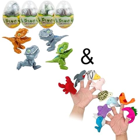 Sealive 4 Pack Dino Eggs for Kids - Hatching Dinosaur Eggs Building Blocks & 10 PCs Story Time Finger Puppets for Toddlers Cover