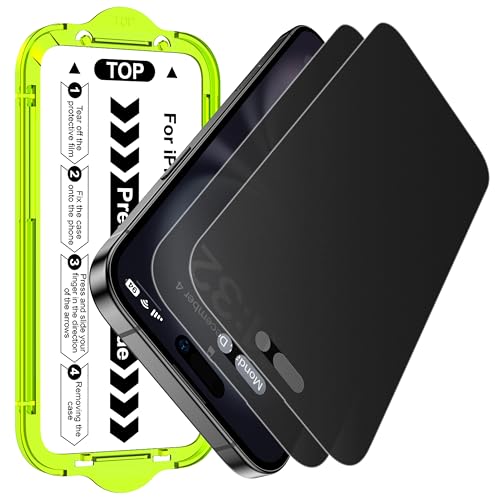 Esanik 2 Pack Matte Privacy Glass Screen Protector for iPhone 15/16 Anti-Glare & Anti-Spy Anti-Reflection Smooth as Silk Military-Grade 9H Hardness Flawless Fit Tray