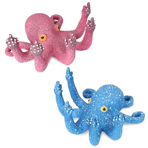 Estatua de pulpo con dedo medio luminosa azul y púrpura
