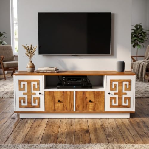 Image of FFO Grecian TV Unit for Living Room 55 Inch TV | TV Cabinet with 2 Drawers, 2 Side Cabinets & Open Media Shelf | Engineered Wood Entertainment Unit for Set-Top Box & Gaming Console | DIY