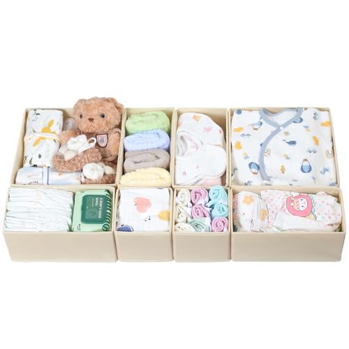 ORLISA 8 Pack Drawer Organiser for IKEA Hemnes Wardrobe Storage Organiser with PP Panels Foldable Fabric Drawer Dividers for Clothes Underwear Socks & Baby Items Beige