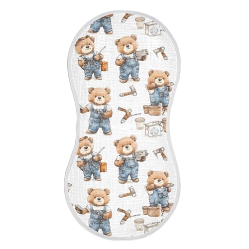 vvfelixl Baby Burp Cloths Cute Bear Repairman Baby Newborn Cotton Burping Cloths Set Babys Washcloths 4 Pack - Main Image