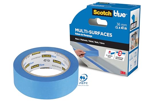 ScotchBlue Ruban de Masquage de Peinture Multi-Surfaces, 36 mm x 41 m - Scotch Ruban Adhésif Polyvalent pour Travaux de Peinture et Décoration, Intérieur et Extérieur, Résistant aux UV, 70% PEFC