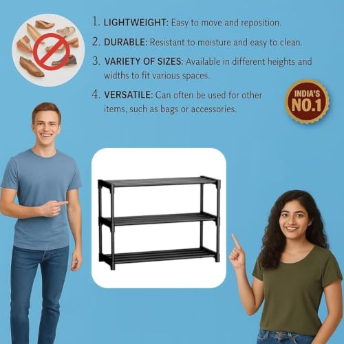 Image of Shoe Rack 3 Layer Shoe Rack for Home Plastic, Thick Strong Pipes for Heavy Load Multipurpose Organizer Rack Shoe, Cloth & Book Storage Shelf for Home, Balcony, Living Room & Workspace