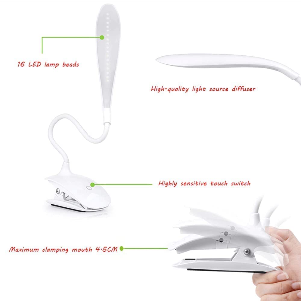 Home Office Luce LED ricaricabile pieghevole a clip lettura tavolo ° tubo regolabile per letto Light lampada lampade da scrivania