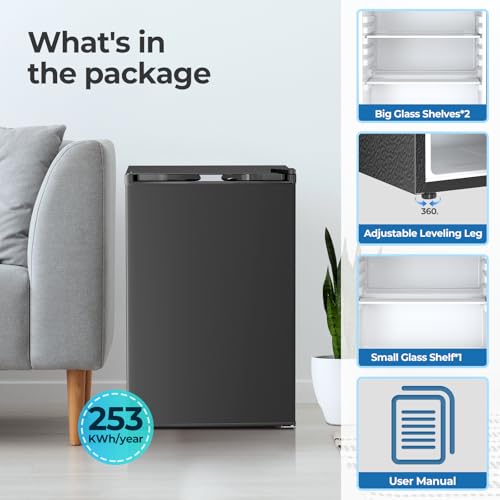 Image of Electactic 4.5 Cu.ft Mini Fridge with Freezer, Compact Refrigerator with Reversible Single Door, Adjustable Thermostat, Low Noise, Energy Efficient for Office, Dorm, Bedroom, Apartment BLACK