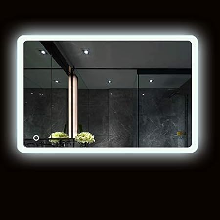 Espejo baño, Espejo baño con luz, Interruptor táctil, luz Blanca fría, Esquinas Redondeadas, más seguras, 50 * 70cm