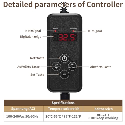 NAMOTEK Heizdecke für Haustiere - Temperatur & Timer einstellbar, wasserdichte Wärmematte mit kaufester Leitung, automatische Abschaltung für Hunde & Katzen