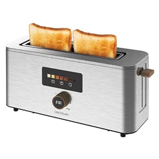 Cecotec Grille-Pain Vertical 1 Fente Longue Touch&Toast Extra. 1000 W, 24 Tranches de Pain, Fente Extra-Large de 3,5 cm, Écran Tactile et Bouton Numérique, Finitions en Acier Inoxydable.